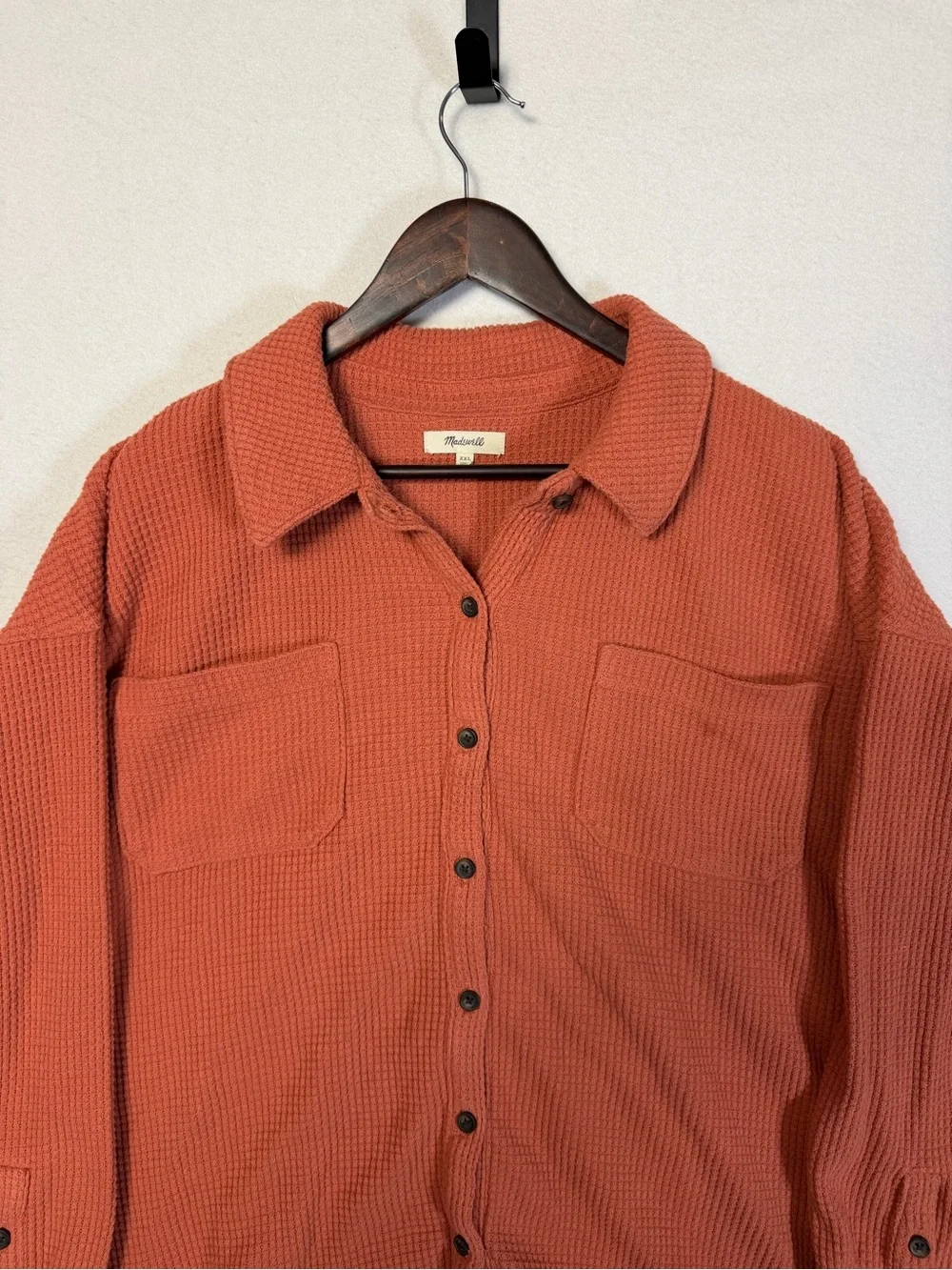 Madewell Shirt Jacket Women’s 2XL Orange Waffle Knit Shacket Textured